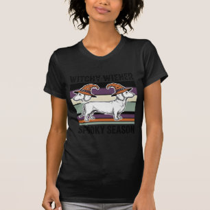 Hexen-Dachshund-Halloween-Vintage-Gravur-Hund S T-Shirt