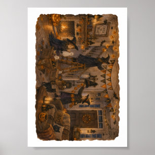 Hexen dekorieren das Halloween-Wohnzimmer für Gemü Poster