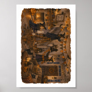 Hexen dekorieren das Halloween-Wohnzimmer für Gemü Poster