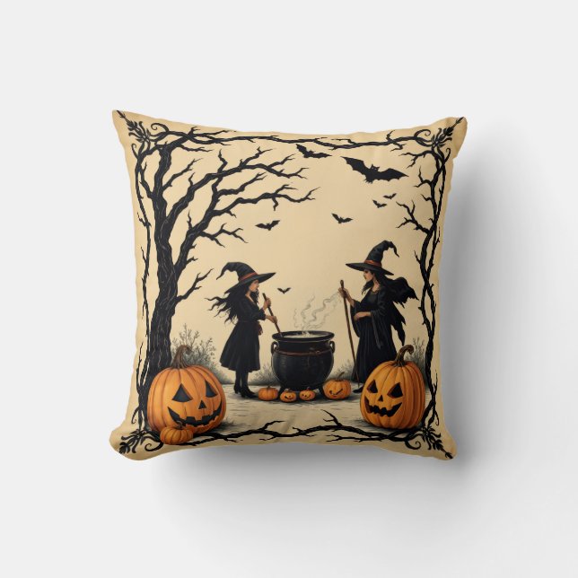 Hexen, die eine Tränke aufbrechen, Halloween-Hexen Kissen (Vorderseite)