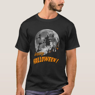 Hexen, die über ein vollmondglückliches Halloween T-Shirt