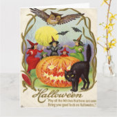 Hexen, die um Jack O Laterne tanzen Karte (Gelbe Blume)