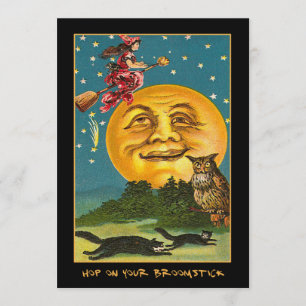 Hexen-Einladung im Vintage-Stil über blutigem Mond Einladung