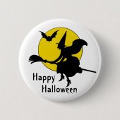 Hexen fahren glücklich Halloween Button (Vorderseite)
