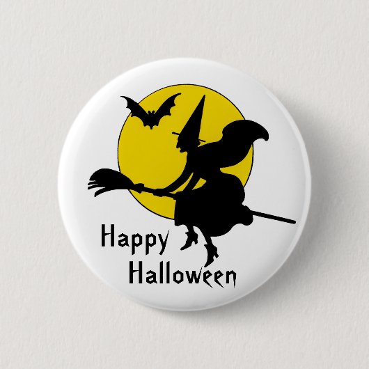 Hexen fahren glücklich Halloween Button (Vorderseite)