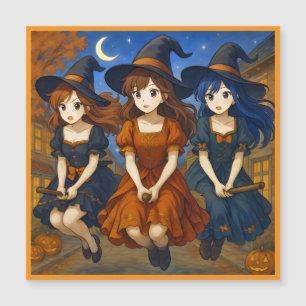 Hexen fliegen auf Besen Magnetkarte