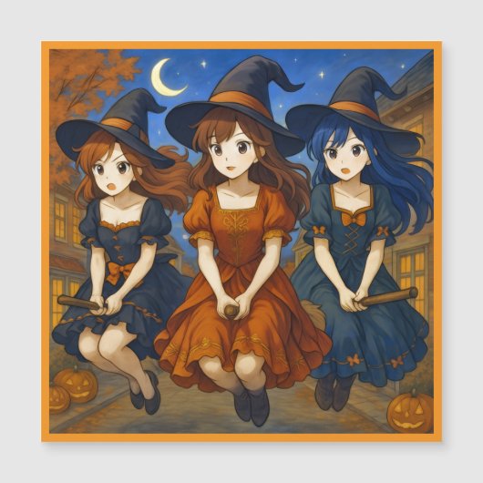 Hexen fliegen auf den Besen Magnetkarte (Vorderseite)