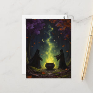 Hexen führen Magie im Wald aus Postkarte