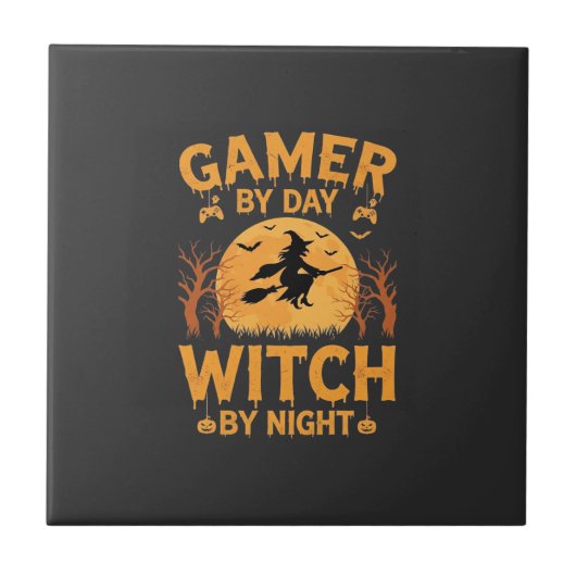 Hexen-Gamer-Halloween-Gaming-Design Fliese (Vorderseite)