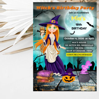 Hexen-Geburtstagsfeier Halloween-Party Einladung