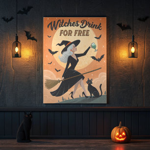 Hexen Getränk kostenlos - Vintage Hexe und Katze K Poster