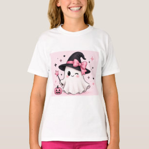Hexen-Ghost-Coquette Halloween mit rosa Schleife T-Shirt
