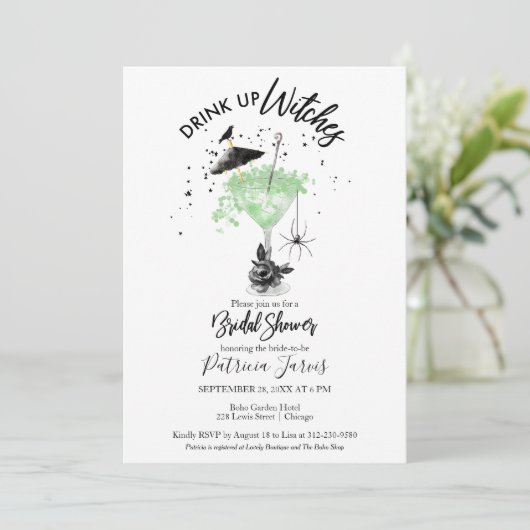 Hexen Halloween-Brautparty trinken Einladung (Stehend Vorderseite)