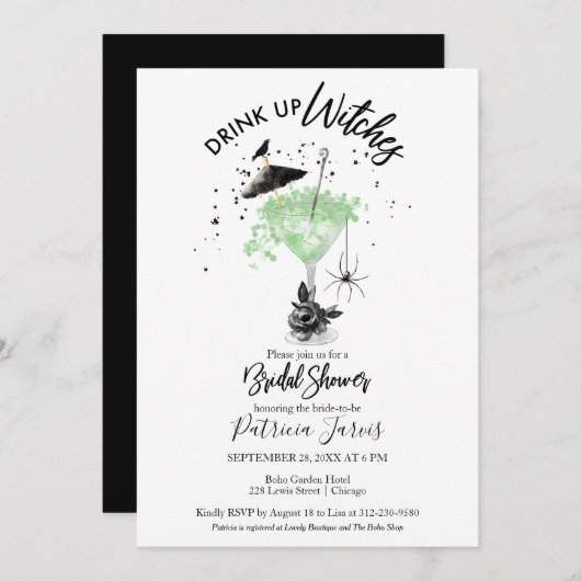 Hexen Halloween-Brautparty trinken Einladung (Vorne/Hinten)