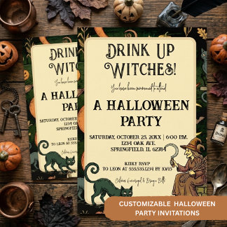 Hexen-Halloween | Hübsche Hexennacht-Cocktailparty Einladung