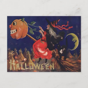 Hexen-Halloween im Vintage-Stil Postkarte
