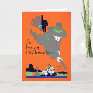 Hexen-Halloween-Karte im Vintage-Stil Feiertagskarte