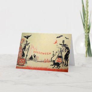 Hexen-Halloween-Karte im Vintage-Stil Feiertagskarte
