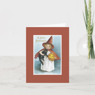 Hexen-Halloween-Karte mit Vintage-Schwarzkatze Karte