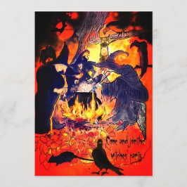 Hexen Halloween-Party Art Caldron Vultures Tree Einladung