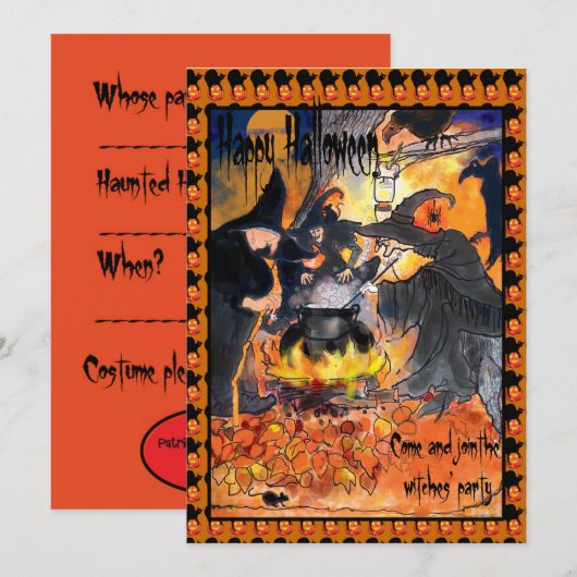 Hexen Halloween-Party Einladung originale Kunst (Vorne/Hinten)