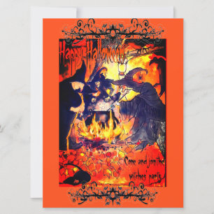 Hexen Halloween Party Kunst Kessel Geier Einladung