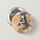 Hexen-Halloween-Schwarzkatze-Button-Anstecker Button (Vorne & Hinten)
