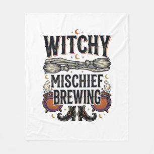 Hexen Halloween-Shirt mit Besen und Kesseln_1 Fleecedecke