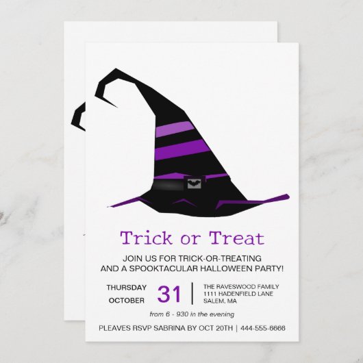 Hexen-Hat-Trick oder Halloween-Party behandeln Einladung (Vorne/Hinten)