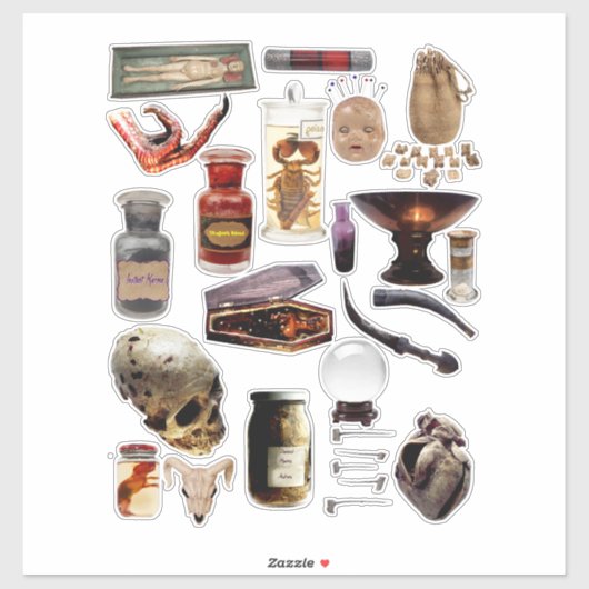 Hexen Hexenkunst magische Werkzeuge Collage Blatt Aufkleber (Blatt)