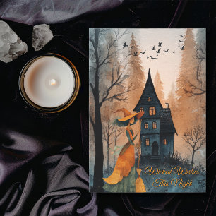 Hexen im Vintage-Stil & Haus im Wald Elegantes Hal Karte