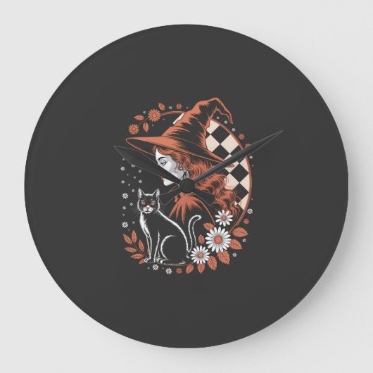 Hexen kariertes Halloween Große Wanduhr (Vorderseite)