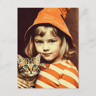 Hexen-kind und ihre Katze Postkarte