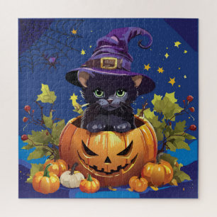 Hexen-Kitty im Kürbisplatz-Puzzle Puzzle