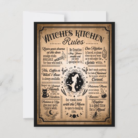Hexen Küchenregeln Vintages Halloween Mitteilungskarte (Vorderseite)