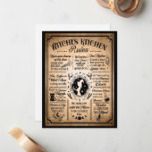 Hexen Küchenregeln Vintages Halloween Mitteilungskarte (Vorderseite/Rückseite Beispiel)