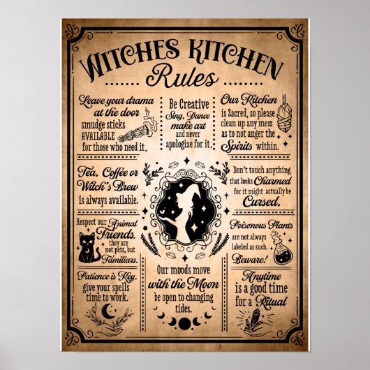 Hexen Küchenregeln Vintages Halloween Poster (Vorne)