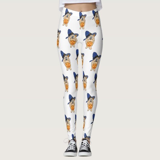 Hexen-Kürbis-Hund Leggings (Vorderseite)