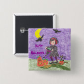Hexen-Lila-Halloween-Knopf  Button (Vorne & Hinten)