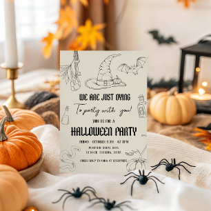 Hexen-Linienkunst-Halloween-Party-Einladung Einladung