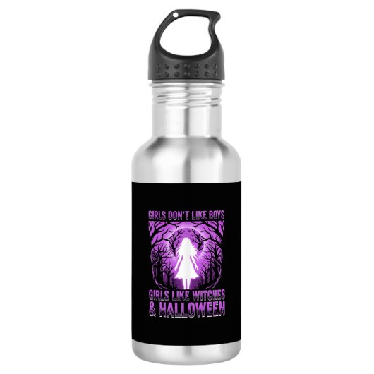Hexen-Mädchen Halloween-Design Edelstahlflasche (Vorderseite)