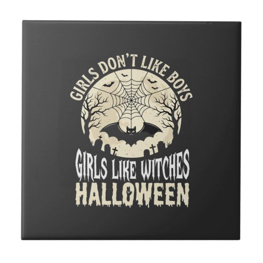 Hexen-Mädchen mögen Halloween-Fledermaus-Design_1 Fliese (Vorderseite)