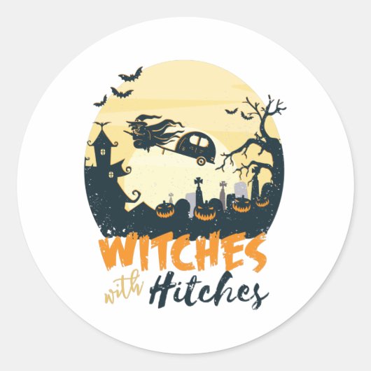 Hexen mit Hitches Funny Halloween Camping Runder Aufkleber (Vorderseite)