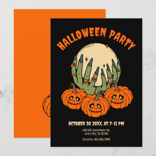 Hexen mit Kürbishalloween Einladung (Vorne/Hinten)