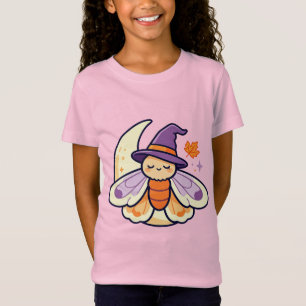 Hexen-Motte in violettem Hut und Halbmond T-Shirt