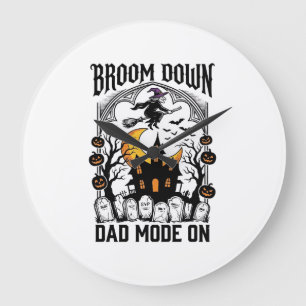 Hexen-Papa-Halloween-Besen-gebrochen-Vintage-Grafi Große Wanduhr