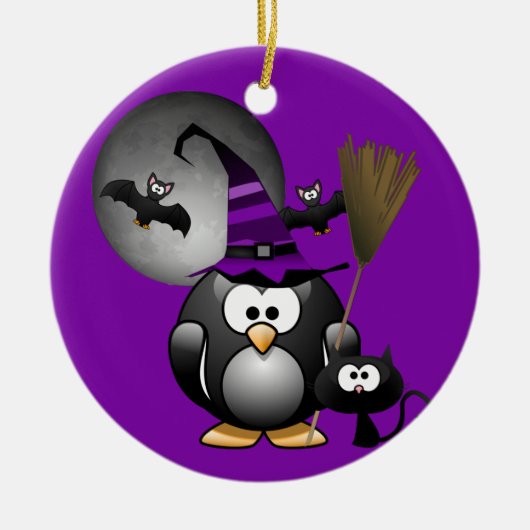 Hexen-Pinguin Halloween Keramik Ornament (Vorne)
