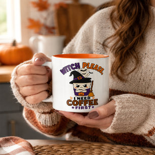 Hexen-Please-Coffee-First-Orange-Halloween-Tasse Zweifarbige Tasse
