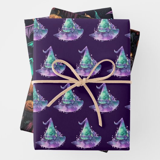 Hexen Pumpkin Skulls Fledermäuse Beängstigendes Ha Geschenkpapier Set (Beispiel)