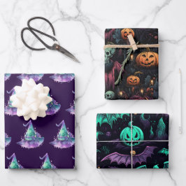 Hexen Pumpkin Skulls Fledermäuse Beängstigendes Ha Geschenkpapier Set